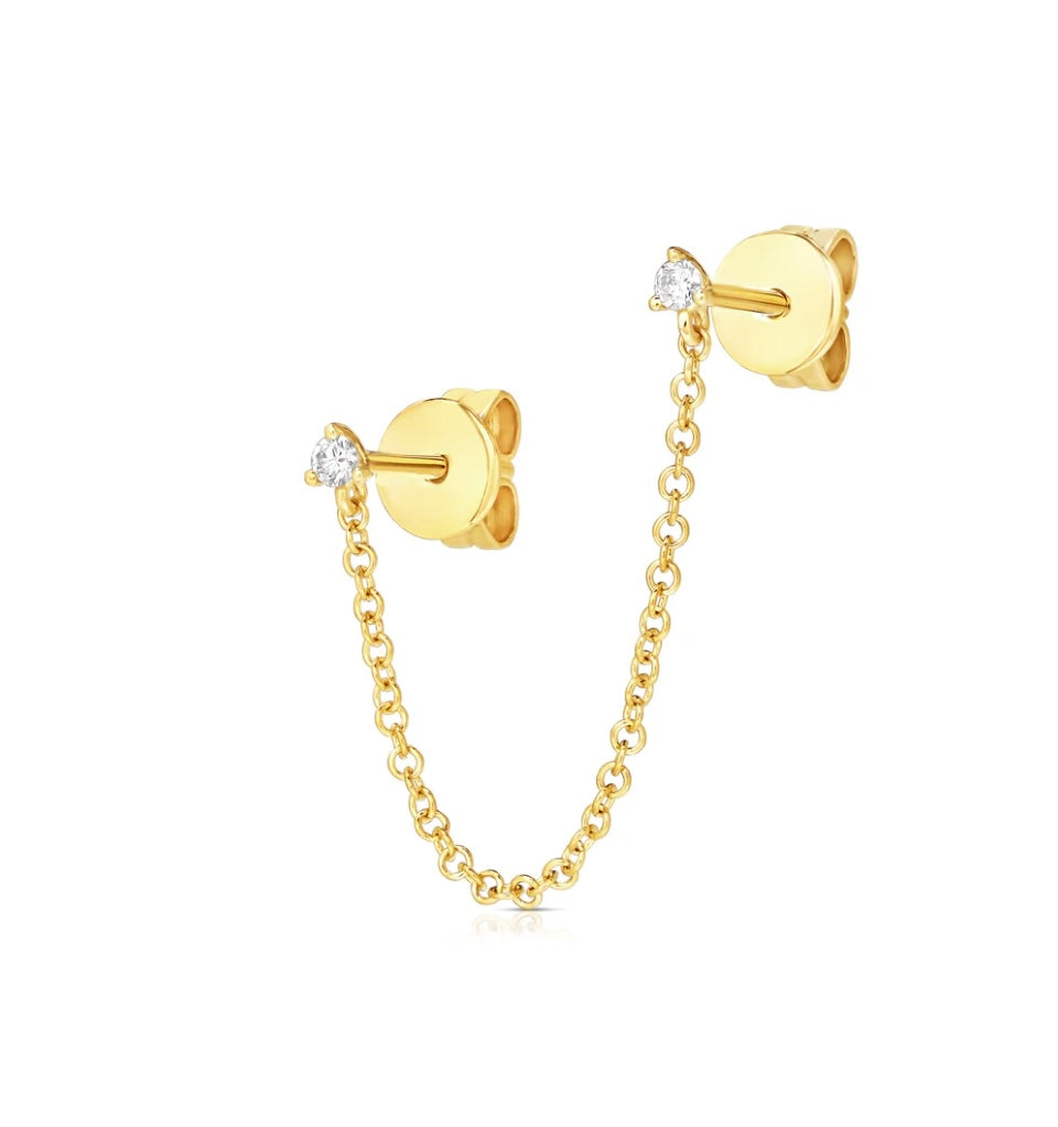 14K twin stud and chain