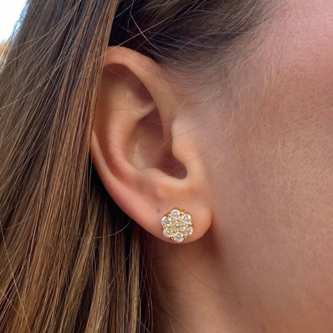 14K diamond cluster studs