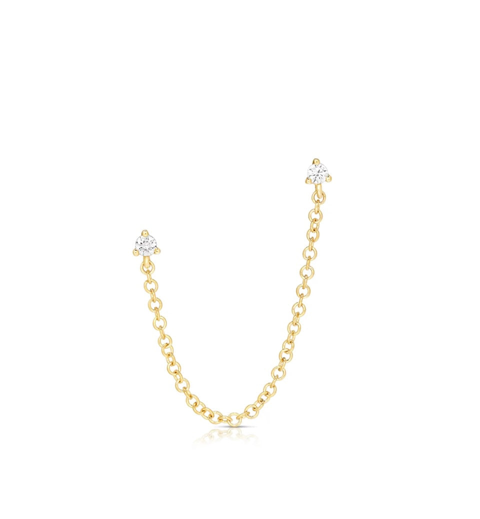 14K twin stud and chain