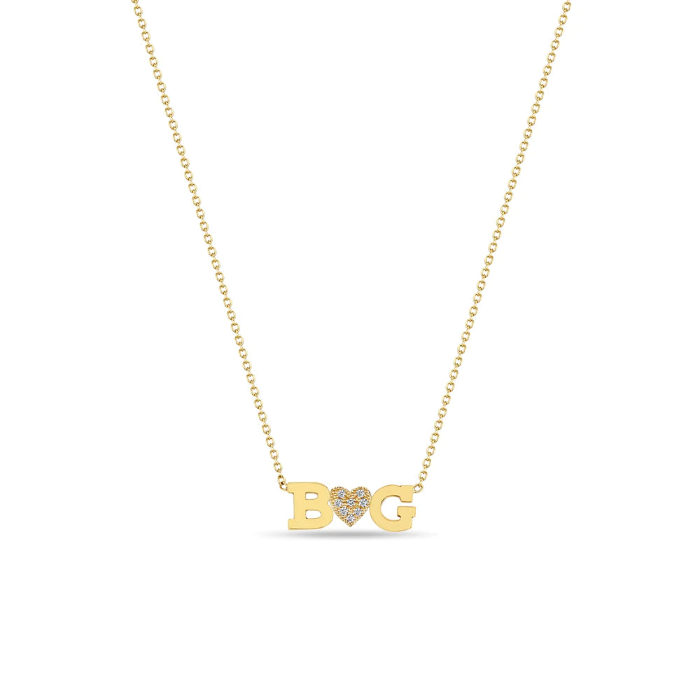 Double letter with diamond heart necklace