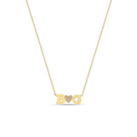Double letter with diamond heart necklace