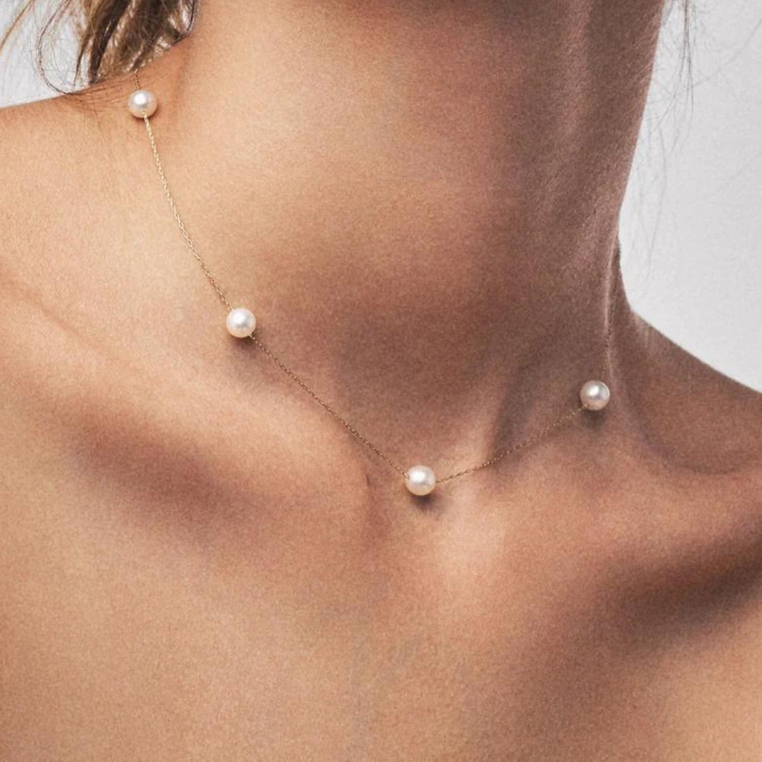 14K station pearl necklace